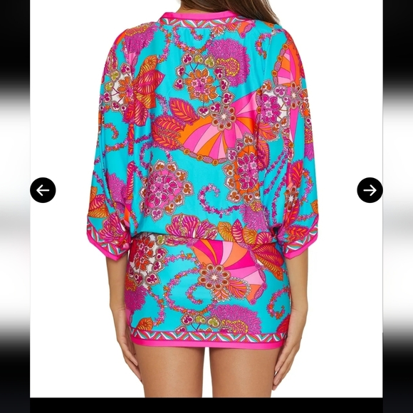 NWT Trina Turk Meilani Floral Pink Blue And Orange Swim Cover-Up Size M - Picture 8 of 14